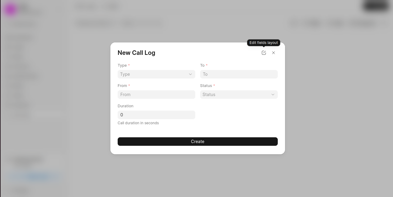 Create Call Log Dialog