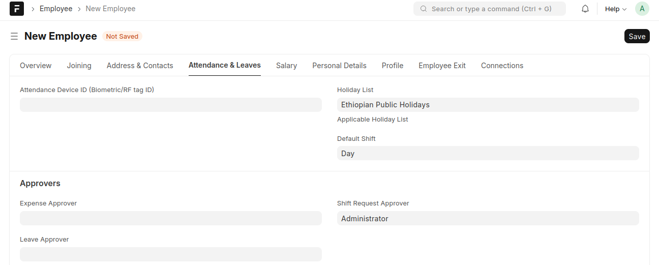 Attendance & Leaves Tab