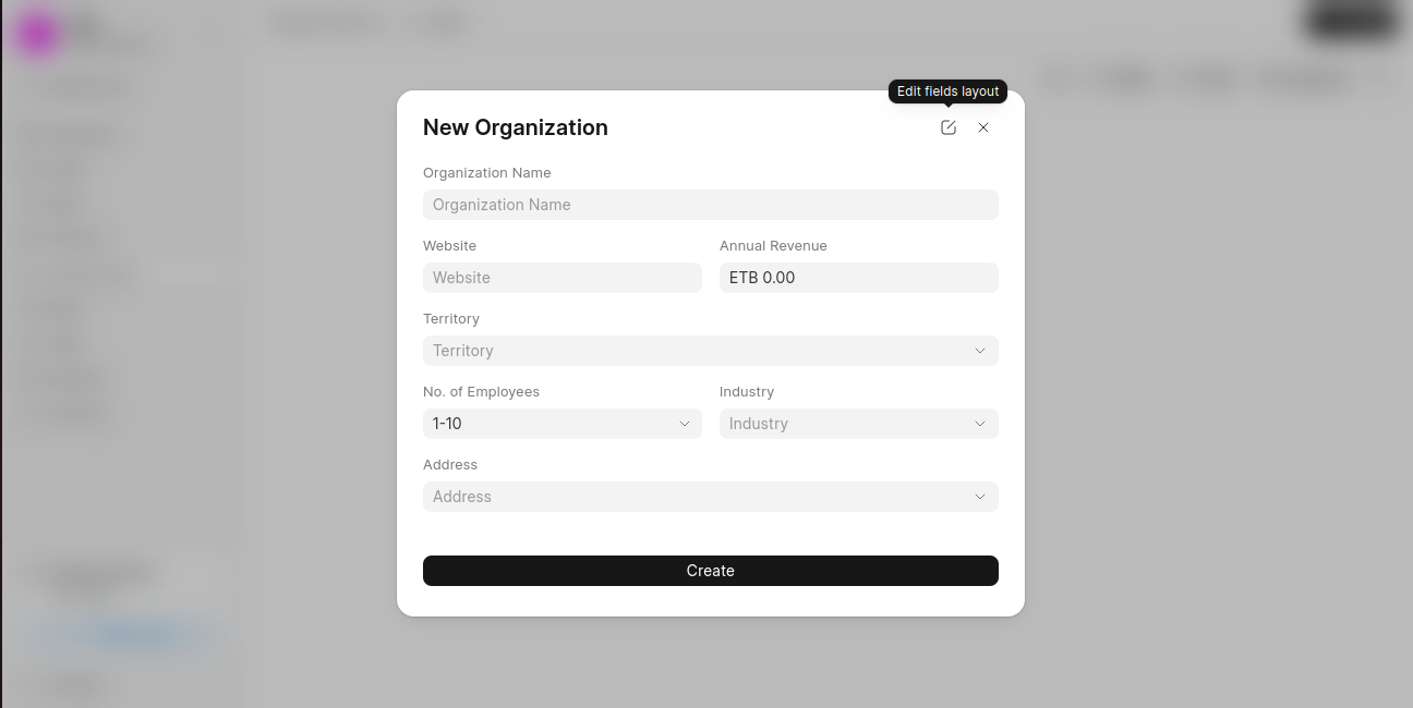 Create Organization Dialog